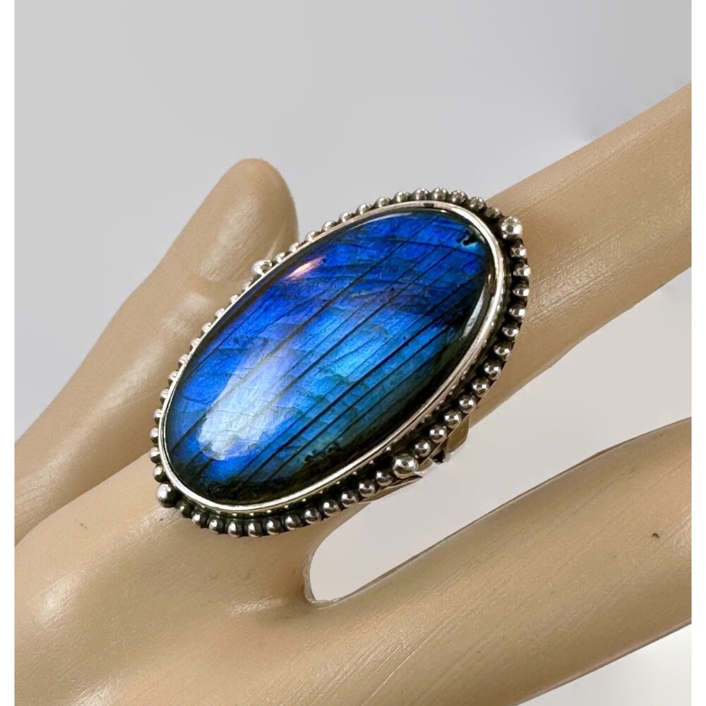 Handcrafted Labradorite Sterling Silver Statement Ring - Size 6.25